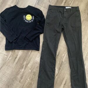 Volcom Boys Sz 29 Dark Grey Chinos  And Zara Skate Or Die Shirt  Sz 12